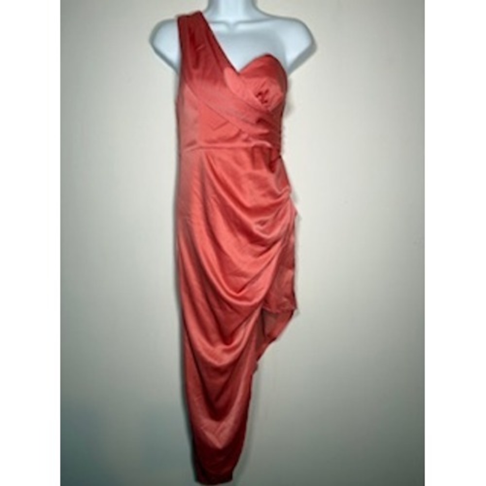 Fab'rik One Shoulder Dress S Coral Pink Asymmetrical Tulip Hem Cocktail‎ Wedding